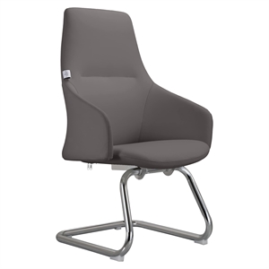 LeisureMod Celeste Faux Leather Conference Office Chair with Armrest Gray