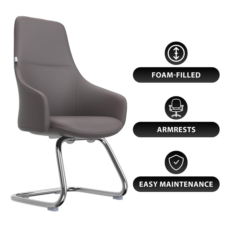 LeisureMod Celeste Faux Leather Conference Office Chair with Armrest Gray