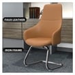 LeisureMod Celeste Faux Leather Conference Office Chair with Armrest Acorn Brown