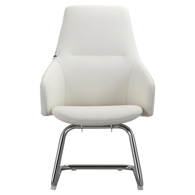 LeisureMod Celeste Faux Leather Conference Office Chair with Armrest White
