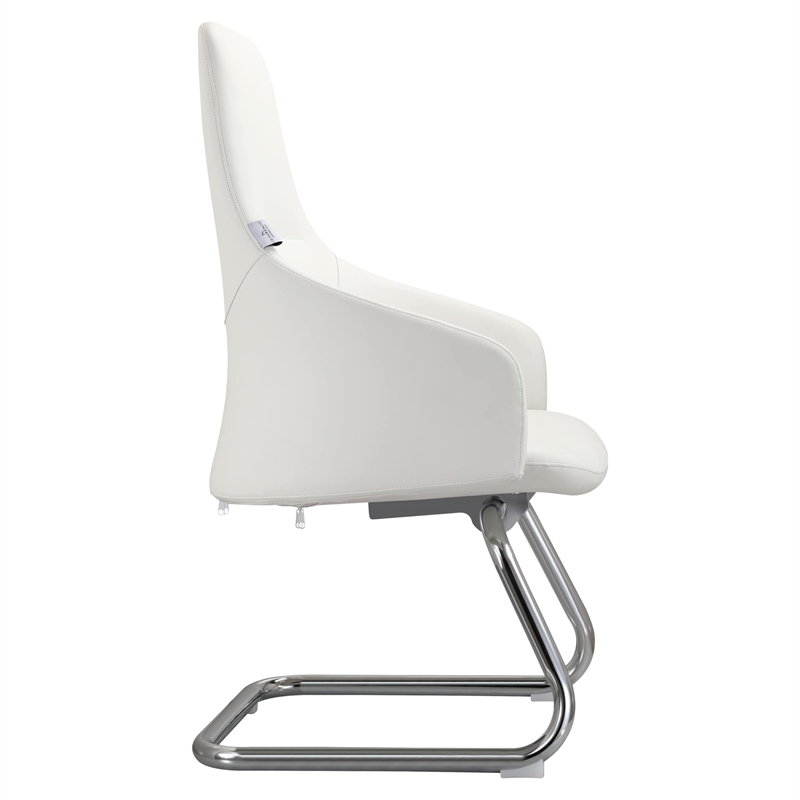 LeisureMod Celeste Faux Leather Conference Office Chair with Armrest White