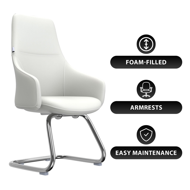 LeisureMod Celeste Faux Leather Conference Office Chair with Armrest White
