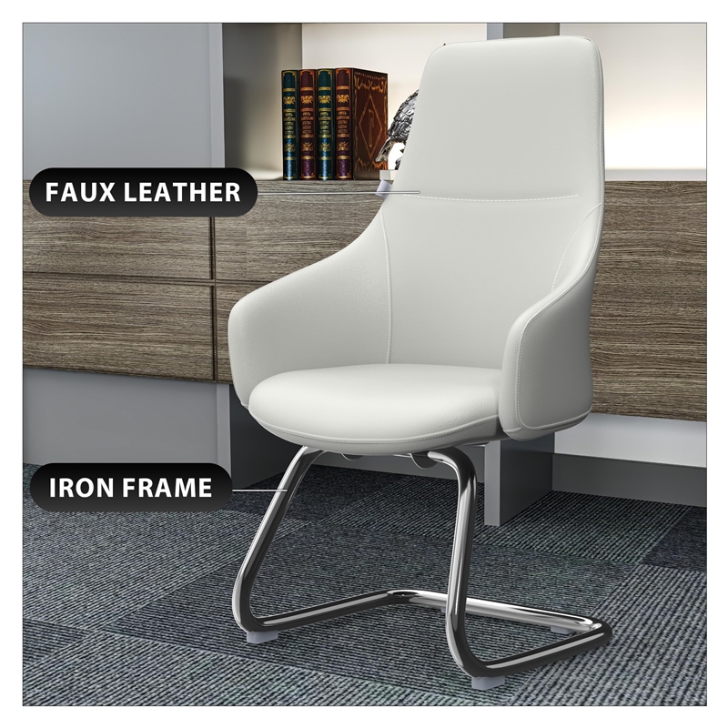LeisureMod Celeste Faux Leather Conference Office Chair with Armrest White