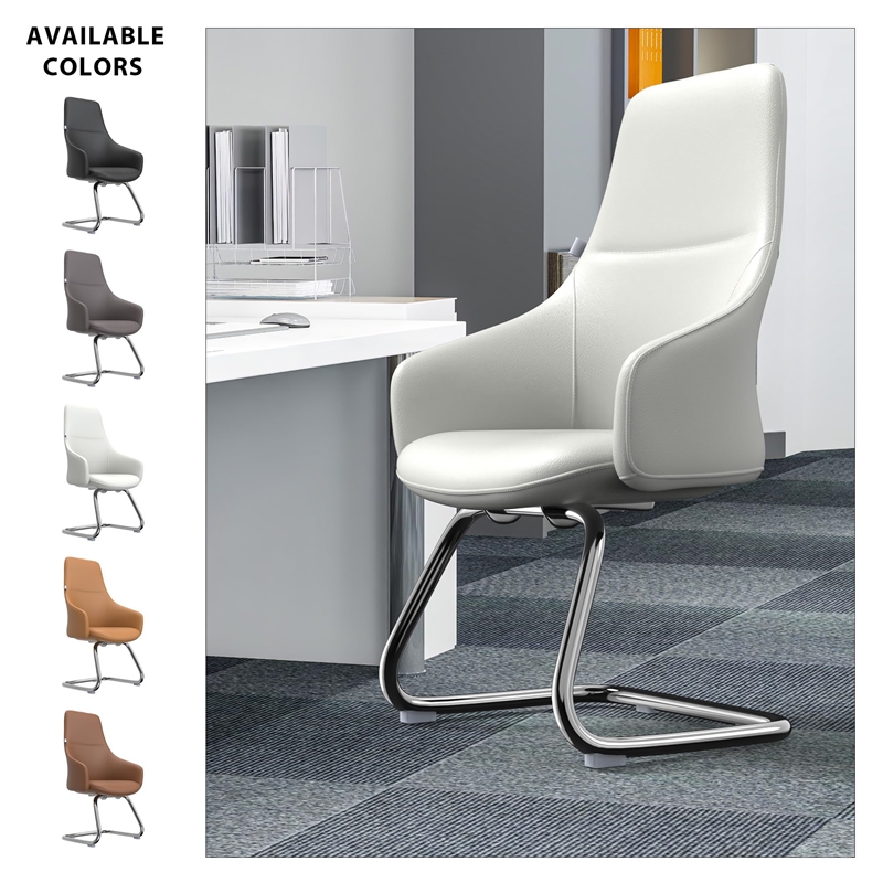 LeisureMod Celeste Faux Leather Conference Office Chair with Armrest White
