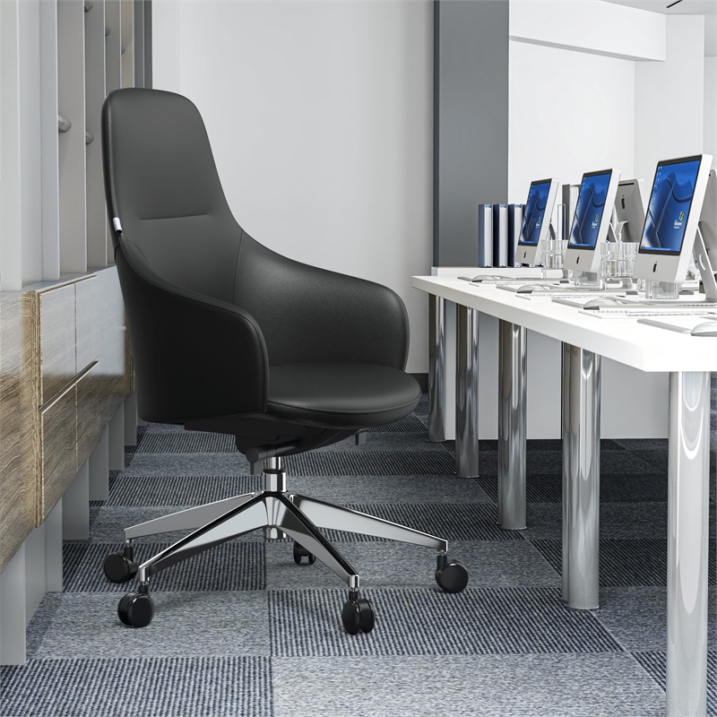 LeisureMod Celeste Modern Office Chair in Upholstered Faux Leather Black