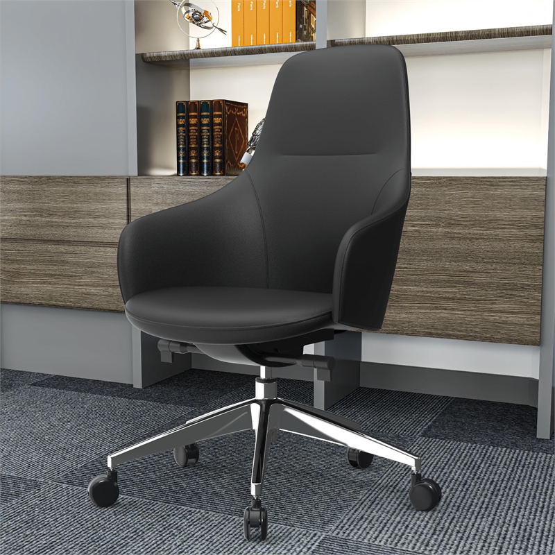 LeisureMod Celeste Modern Office Chair in Upholstered Faux Leather Black