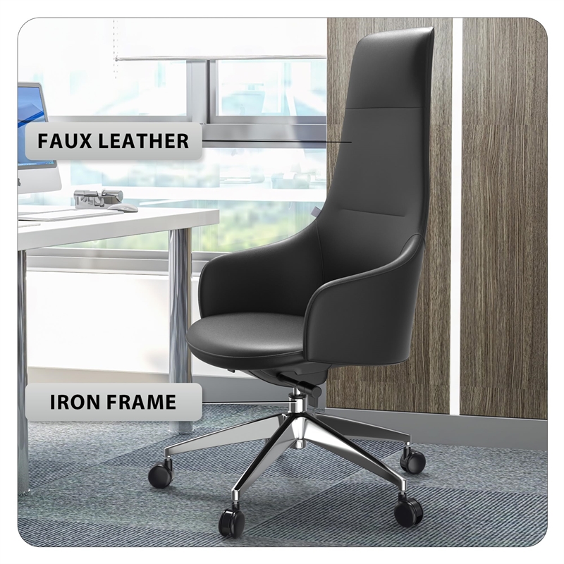 LeisureMod Celeste Modern Office Chair in Upholstered Faux Leather Black