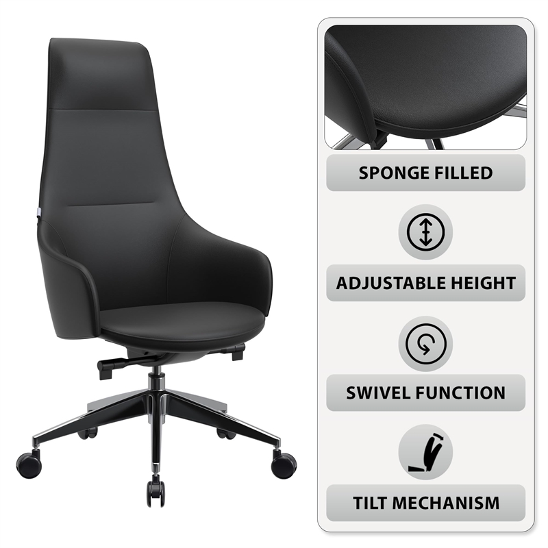 LeisureMod Celeste Modern Office Chair in Upholstered Faux Leather Black