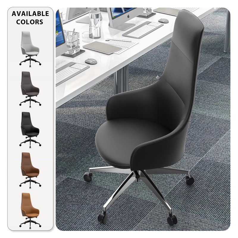 LeisureMod Celeste Modern Office Chair in Upholstered Faux Leather Black