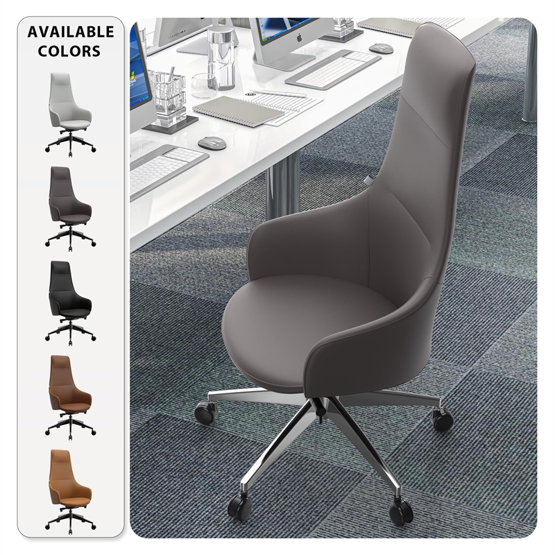 LeisureMod Celeste Modern Office Chair in Upholstered Faux Leather Gray