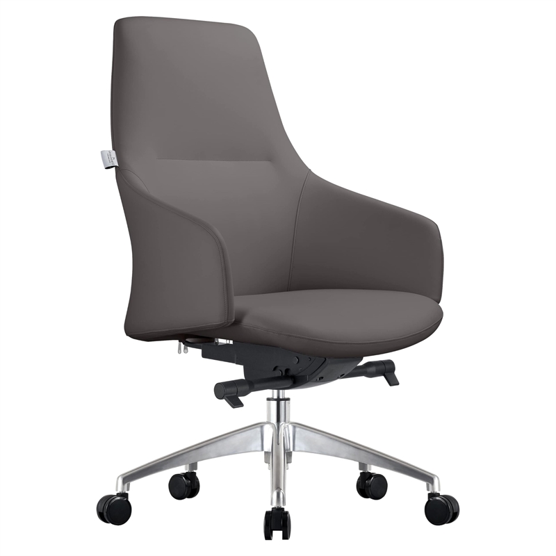 LeisureMod Celeste Modern Office Chair in Upholstered Faux Leather Gray