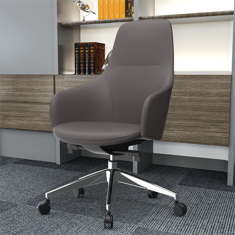 LeisureMod Celeste Modern Office Chair in Upholstered Faux Leather Gray