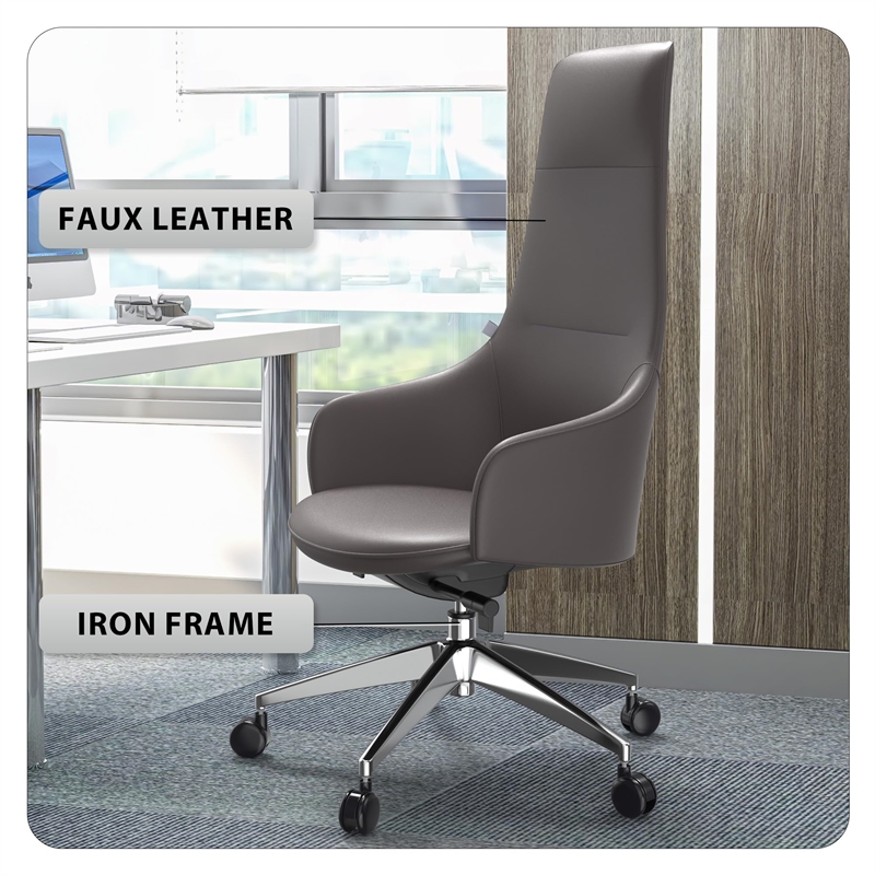 LeisureMod Celeste Modern Office Chair in Upholstered Faux Leather Gray