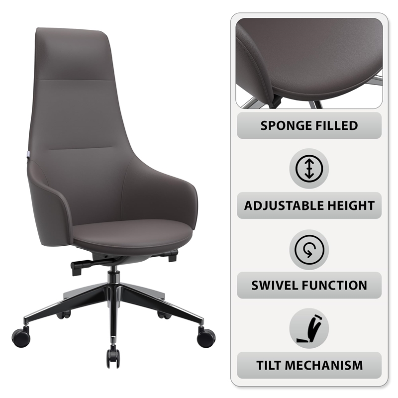 LeisureMod Celeste Modern Office Chair in Upholstered Faux Leather Gray