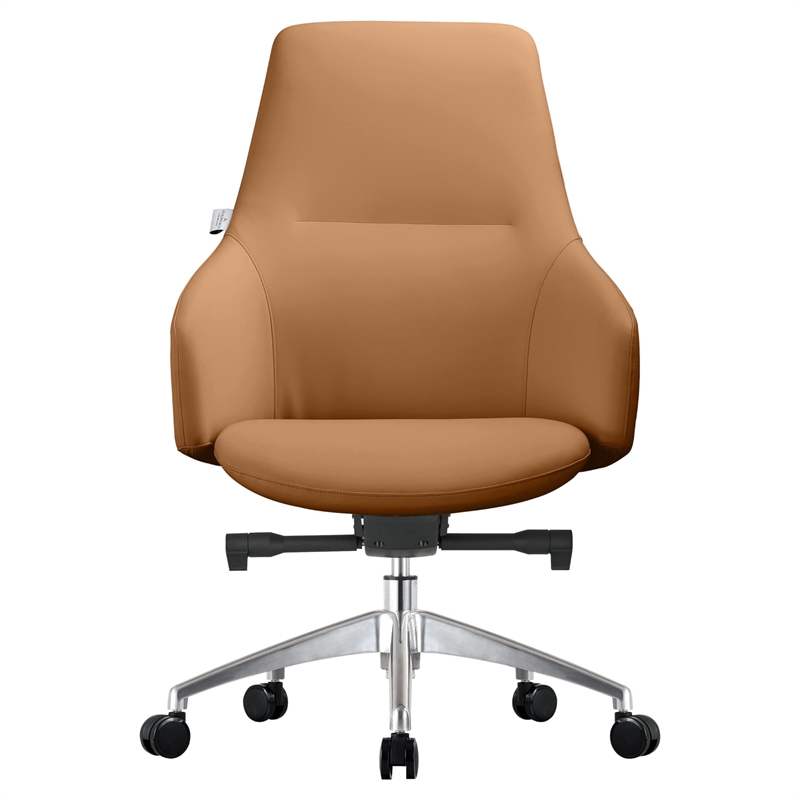 LeisureMod Celeste Modern Office Chair in Upholstered Faux Leather Acorn Brown