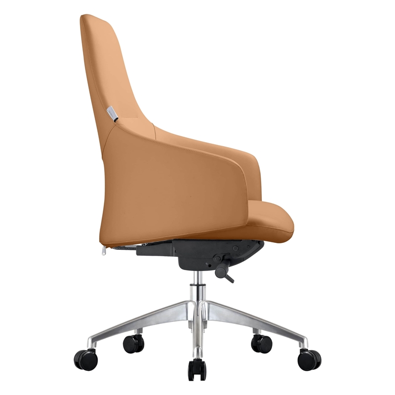 LeisureMod Celeste Modern Office Chair in Upholstered Faux Leather Acorn Brown