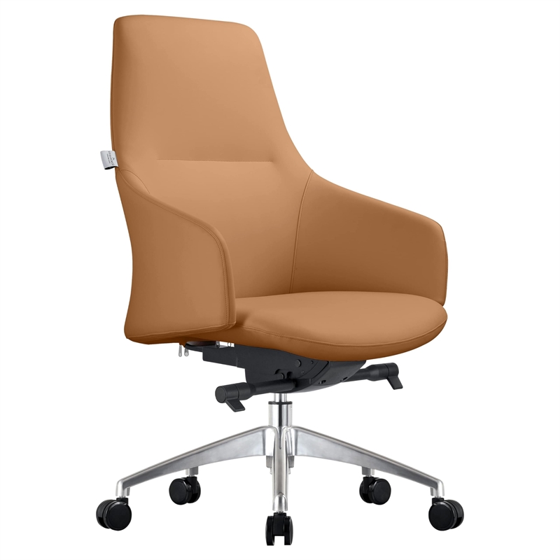 LeisureMod Celeste Modern Office Chair in Upholstered Faux Leather Acorn Brown