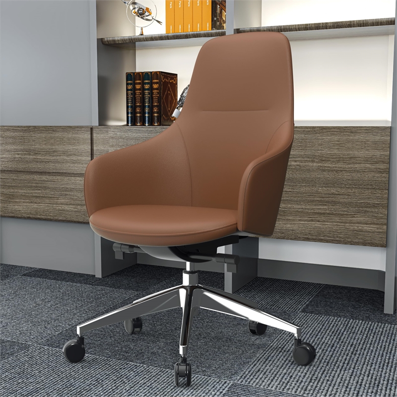 LeisureMod Celeste Modern Office Chair in Upholstered Faux Leather Acorn Brown
