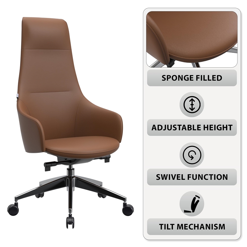 LeisureMod Celeste Modern Office Chair in Upholstered Faux Leather Acorn Brown