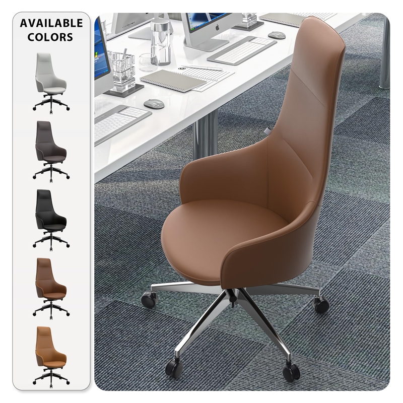 LeisureMod Celeste Modern Office Chair in Upholstered Faux Leather Acorn Brown