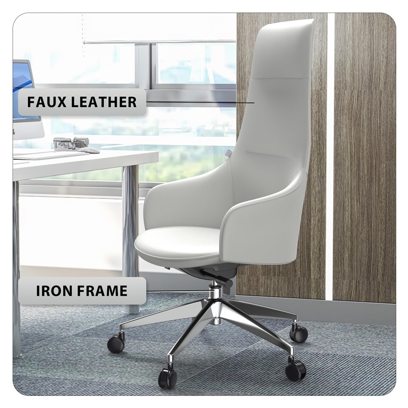 LeisureMod Celeste Modern Office Chair in Upholstered Faux Leather White