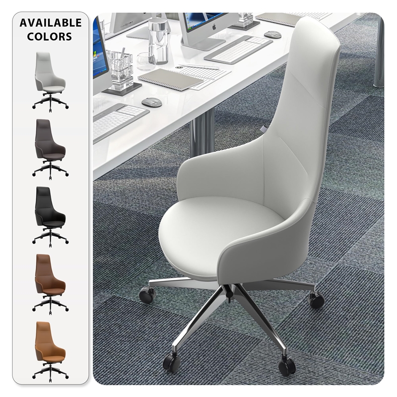 LeisureMod Celeste Modern Office Chair in Upholstered Faux Leather White