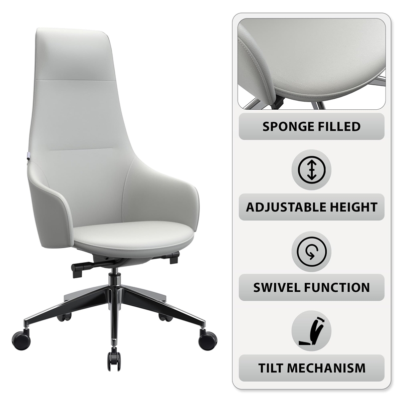 LeisureMod Celeste Modern Office Chair in Upholstered Faux Leather White
