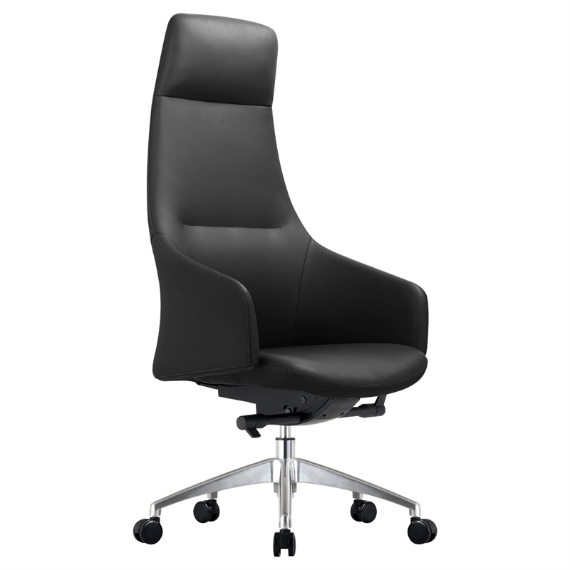 LeisureMod Celeste High-Back Faux Leather Office Chair Black