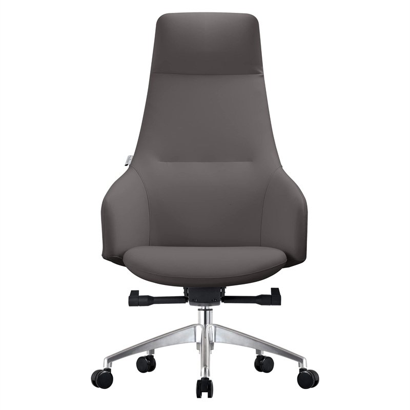 LeisureMod Celeste High-Back Faux Leather Office Chair Gray