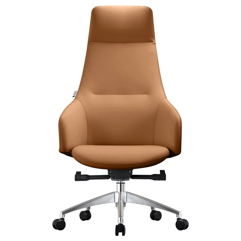 LeisureMod Celeste High-Back Faux Leather Office Chair Acorn Brown