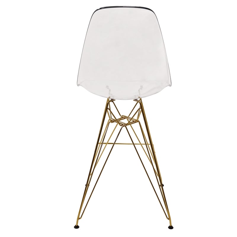 LeisureMod Cresco Plastic Barstool with Gold Chrome Base Clear