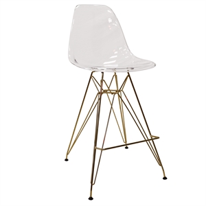 LeisureMod Cresco Plastic Barstool with Gold Chrome Base Clear