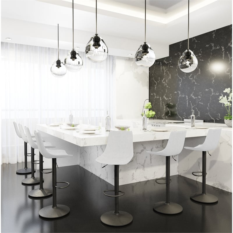 LeisureMod Tilbury Adjustable Height Faux Leather Bar Stool Set of 2 Light Gray