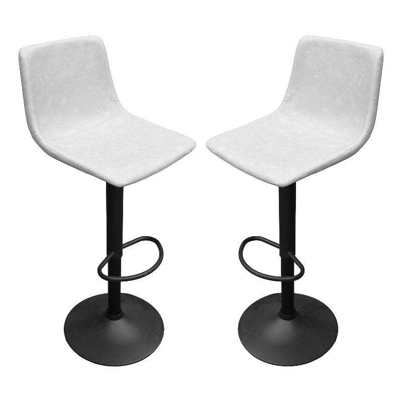 LeisureMod Tilbury Adjustable Height Faux Leather Bar Stool Set of 2 Light Gray