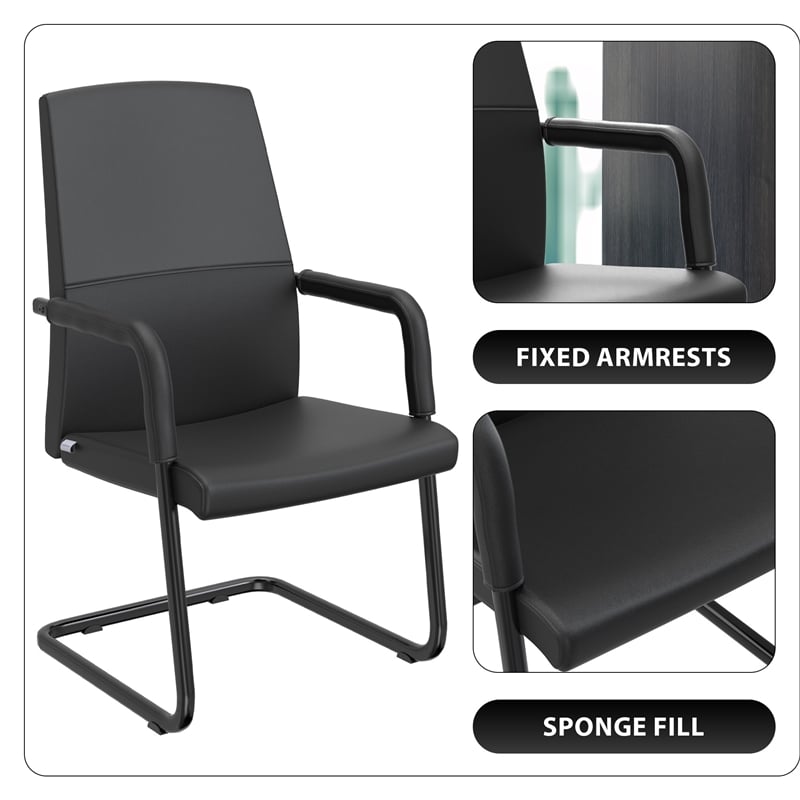 LeisureMod Evander Faux Leather Office Chair with Aluminum Frame Black