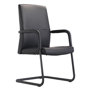 LeisureMod Evander Faux Leather Office Chair with Aluminum Frame Black