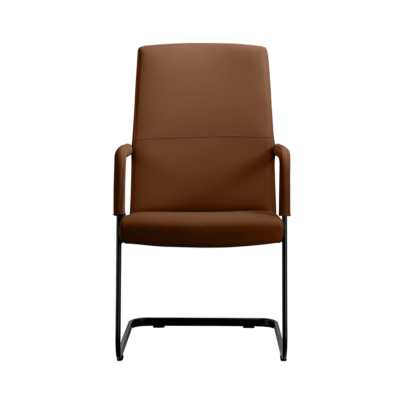 LeisureMod Evander Faux Leather Office Chair with Aluminum Frame Dark Brown