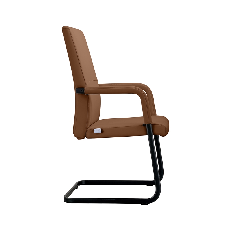 LeisureMod Evander Faux Leather Office Chair with Aluminum Frame Dark Brown