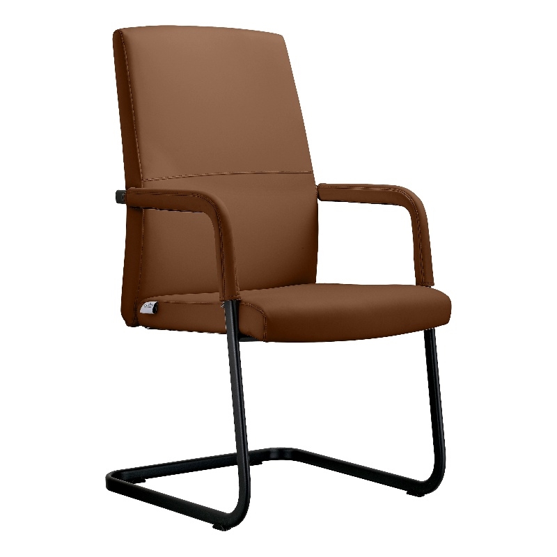 LeisureMod Evander Faux Leather Office Chair with Aluminum Frame Dark Brown