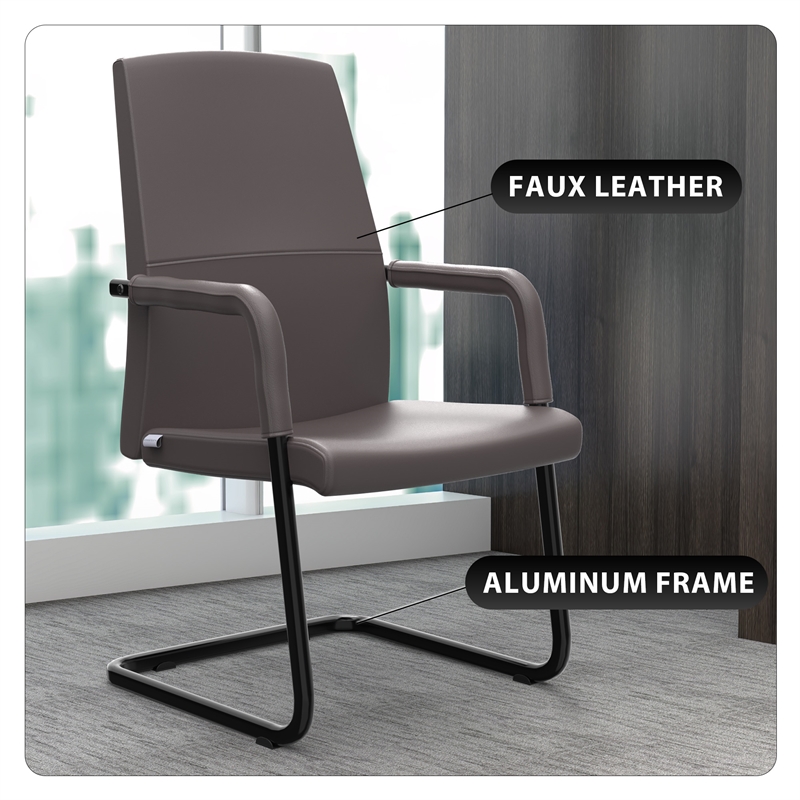 LeisureMod Evander Faux Leather Office Chair with Aluminum Frame Gray