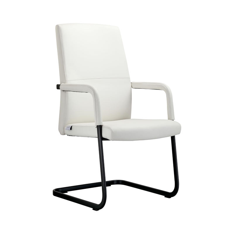 LeisureMod Evander Faux Leather Office Chair with Aluminum Frame White