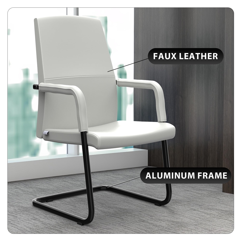 LeisureMod Evander Faux Leather Office Chair with Aluminum Frame White