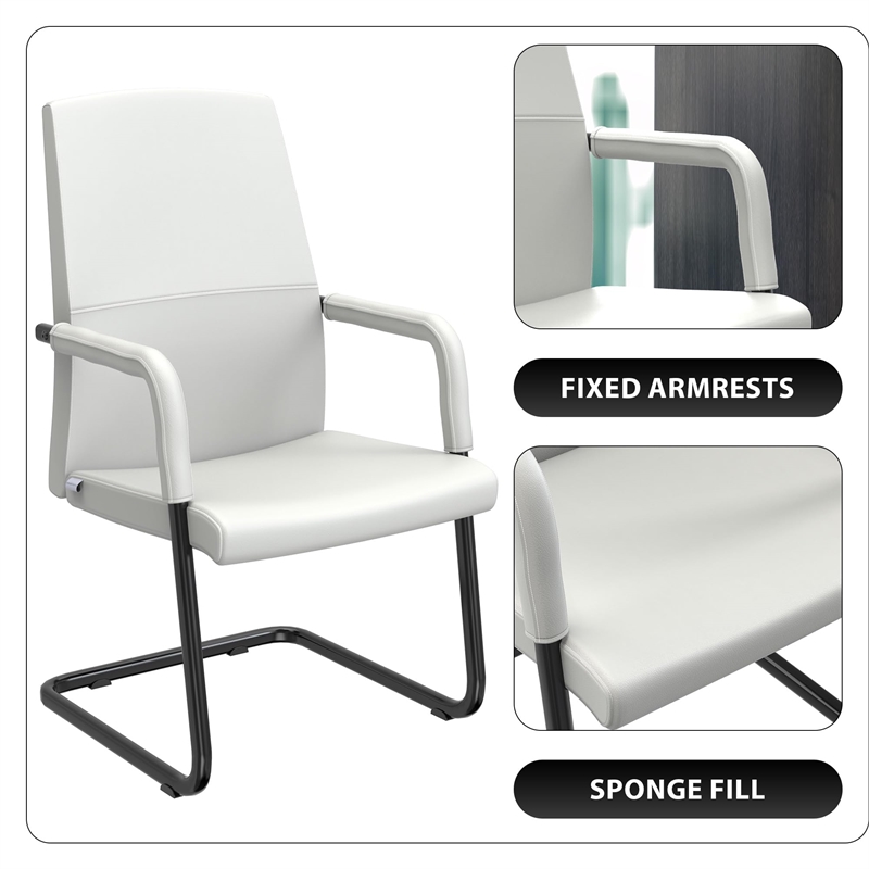 LeisureMod Evander Faux Leather Office Chair with Aluminum Frame White