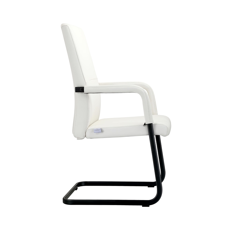 LeisureMod Evander Faux Leather Office Chair with Aluminum Frame White