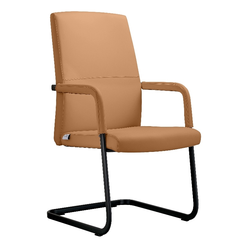 LeisureMod Evander Faux Leather Office Chair with Aluminum Frame  Acorn Brown