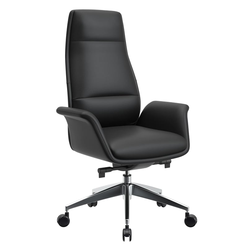 LeisureMod Summit Faux Leather High-Back Office Chair with Swivel Black