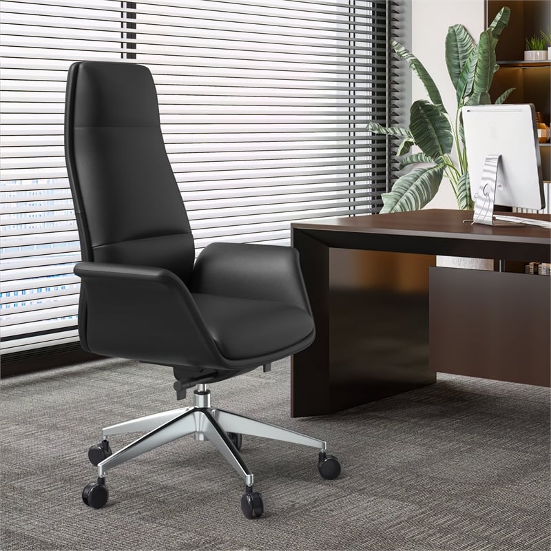 LeisureMod Summit Faux Leather High-Back Office Chair with Swivel Black