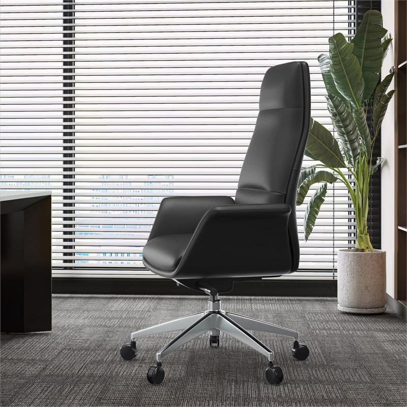 LeisureMod Summit Faux Leather High-Back Office Chair with Swivel Black