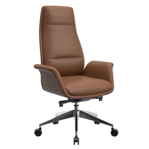 LeisureMod Summit Faux Leather High-Back Swivel Office Chair in Dark Brown