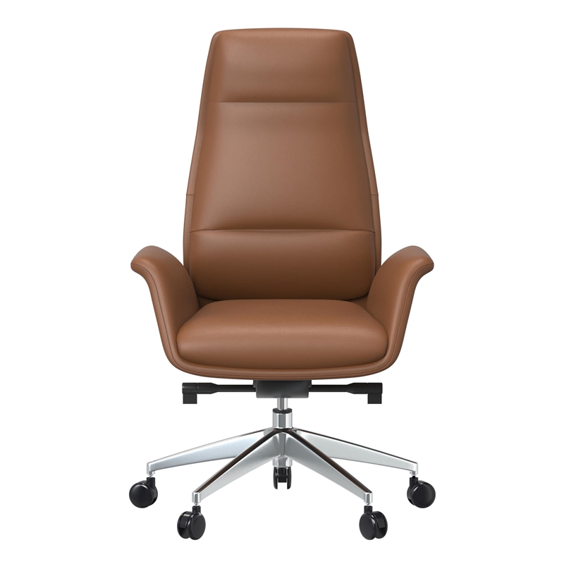 LeisureMod Summit Faux Leather High-Back Swivel Office Chair in Dark Brown